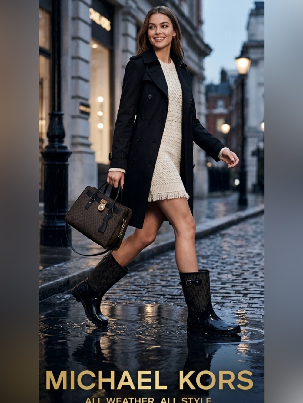 Like New ~ Michael Kors Black and Brown Monogram Rain Boots ~ Size 10